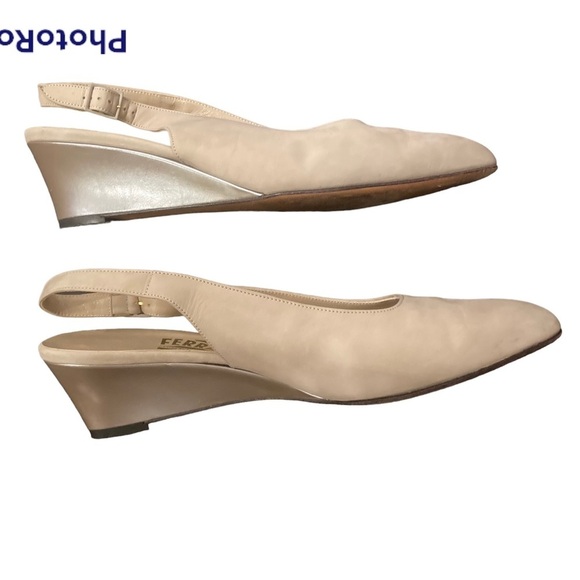 Salvatore Ferragamo Vintage suede sling back wedges cream - 9.5 EUC - Picture 6 of 10